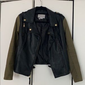 BCBG Faux Leather Jacket w/Army Green Sleeves